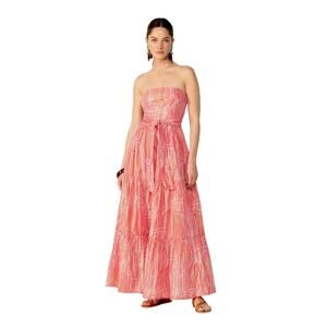 Poupette St. Barth Long Dress Thelma Pink Akoy Shimmer Maxi Small Strapless